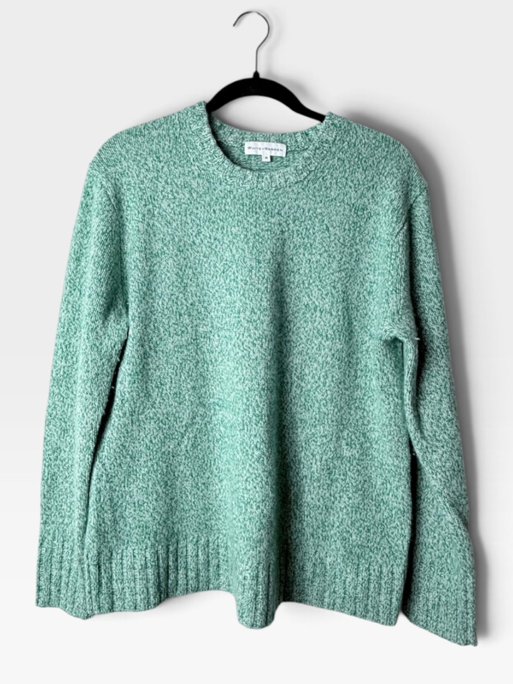 White + Warren Cashmere Luxe Marl Crewneck in Green Marl Women's Size Medium (A)
